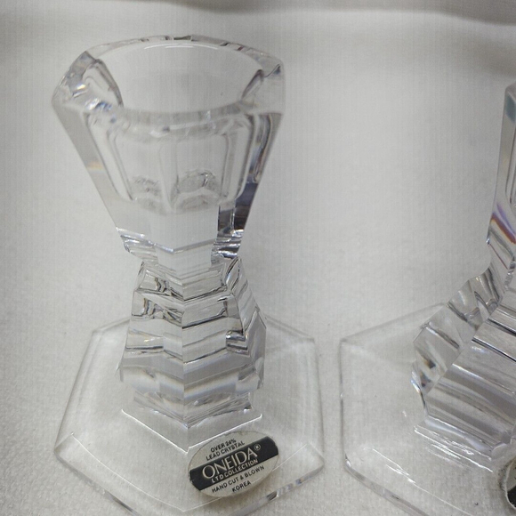 Vintage Rare Oneida Lead Crystal Set 2 Candlesticks Candle Holders - Picture 11 of 12